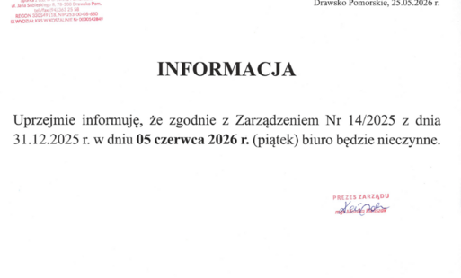 INFORMACJA 05 CZERWCA 2026 r. (piatek) BIURO NIECZYNNE