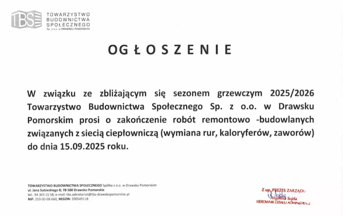 Zdjęcie do Prosimy o zakończenie rob&oacute;t związanych z siecią ciepłowniczą do dn. 15.09.2025 r.